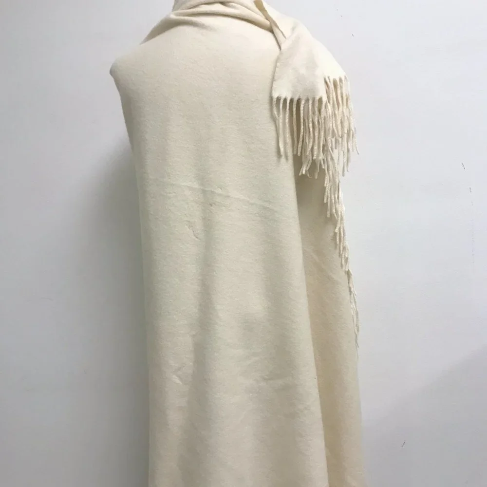 Williams Sonoma winter white cream cashmere fringed throw scarf shawl 50 x 65